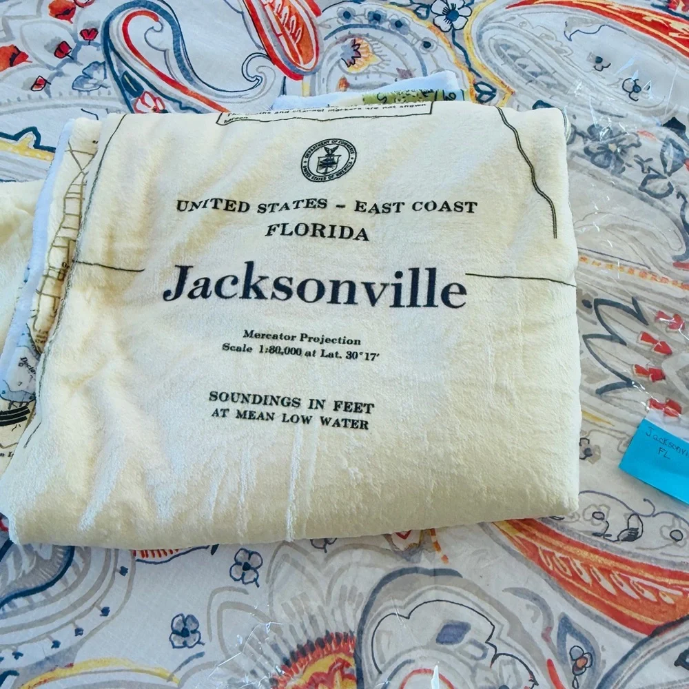 NEW without TAGS Plush Jacksonville, FL (Florida) Vintage Map Blanket